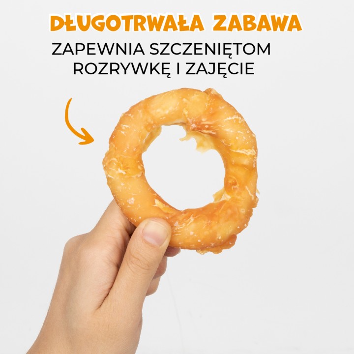 PAWFECT BITES Miękkie krążki ze skóry wołowej z kurczakiem - Donut dla psa 500g