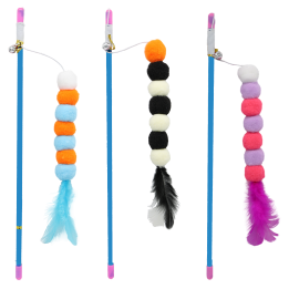 UNIQ PETS ZABAWKA DLA KOTA SWISHY wędka z linką, pluszową gąsiennicą i piórem 31-51cm