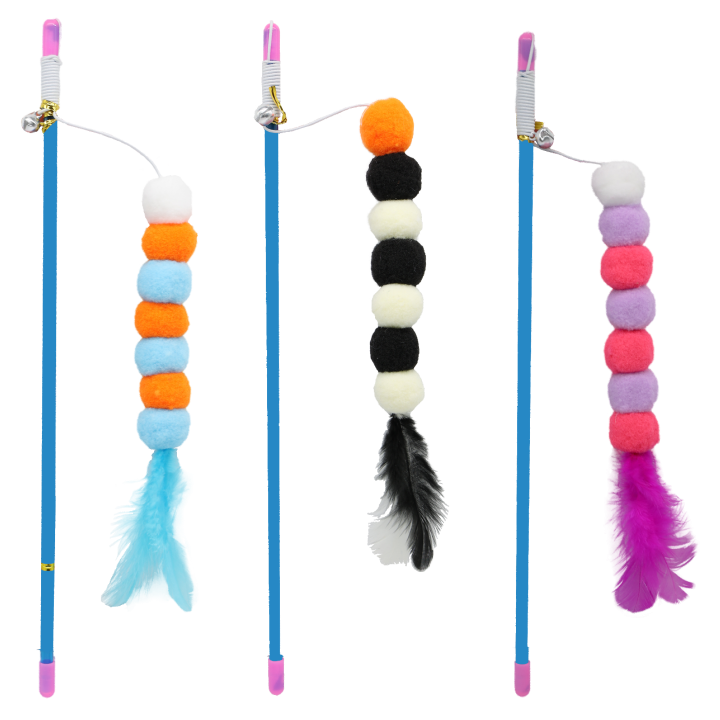 UNIQ PETS ZABAWKA DLA KOTA SWISHY wędka z linką, pluszową gąsiennicą i piórem 31-51cm