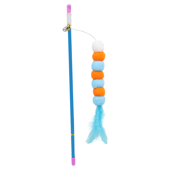 UNIQ PETS ZABAWKA DLA KOTA SWISHY wędka z linką, pluszową gąsiennicą i piórem 31-51cm
