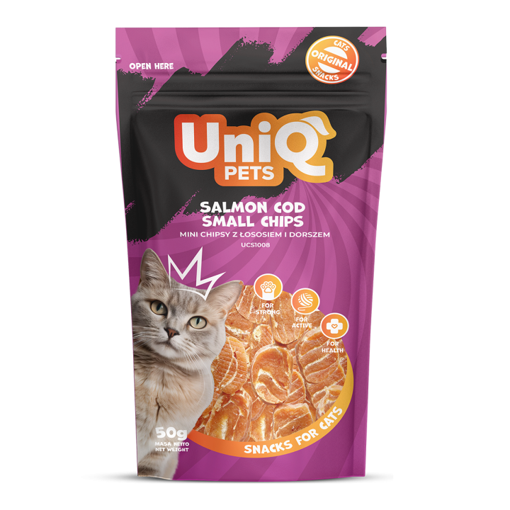 UNIQ PETS PRZYSMAKI DLA KOTA MIMI 50g mini chipsy z łososiem i dorszem