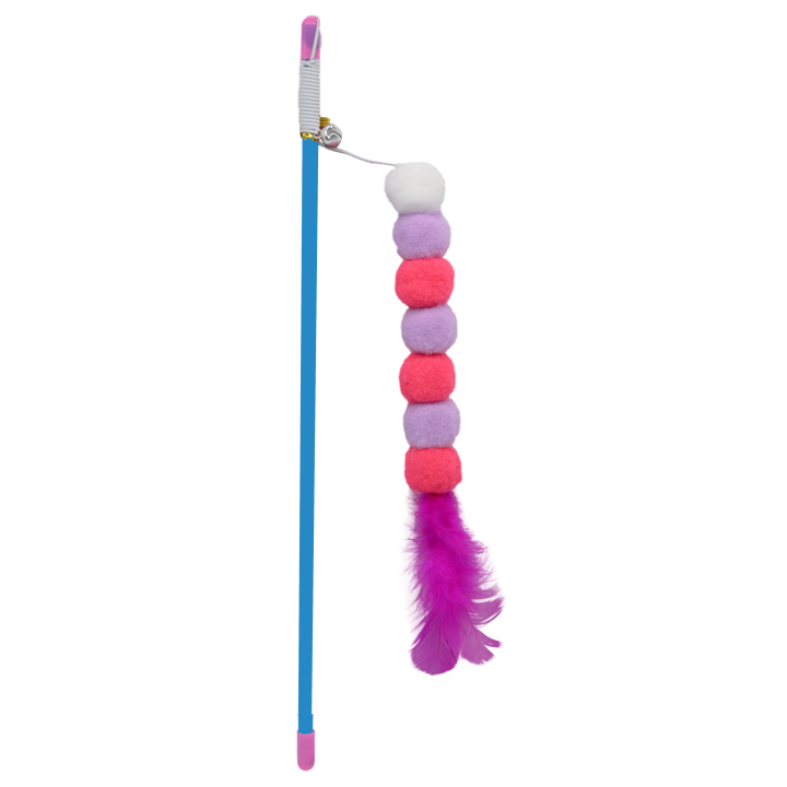 UNIQ PETS ZABAWKA DLA KOTA SWISHY wędka z linką, pluszową gąsiennicą i piórem 31-51cm
