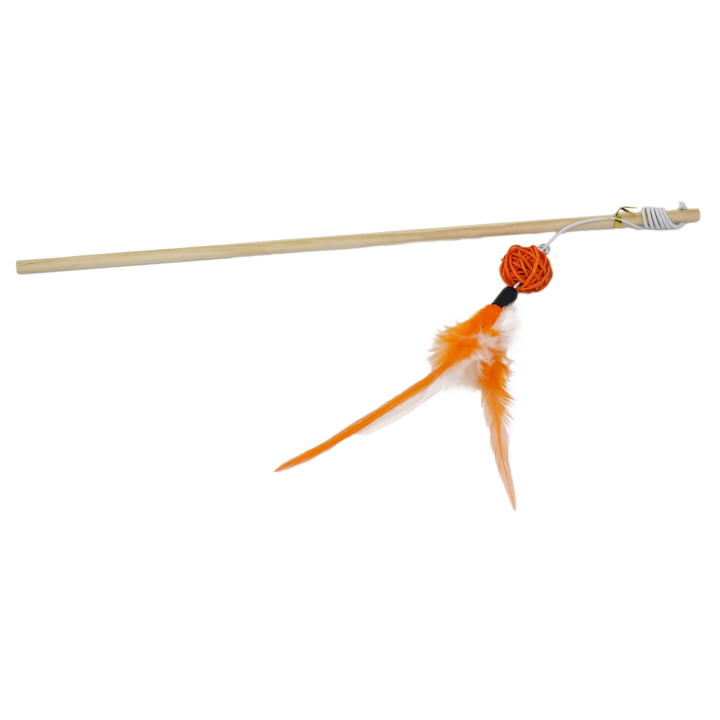UNIQ PETS ZABAWKA DLA KOTA SWISHY drewniana wędka z plecioną piłką i piórkiem 40-43cm