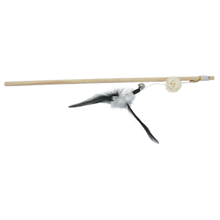 UNIQ PETS ZABAWKA DLA KOTA SWISHY drewniana wędka z plecioną piłką i piórkiem 40-43cm