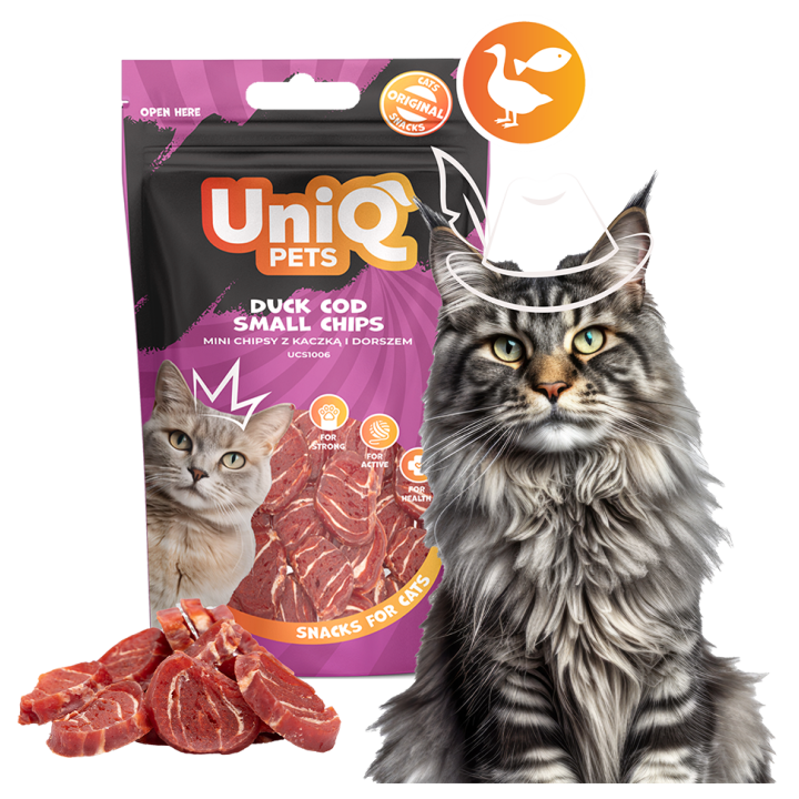 UNIQ PETS PRZYSMAKI DLA KOTA MIMI 50g mini chipsy z kaczką i dorszem