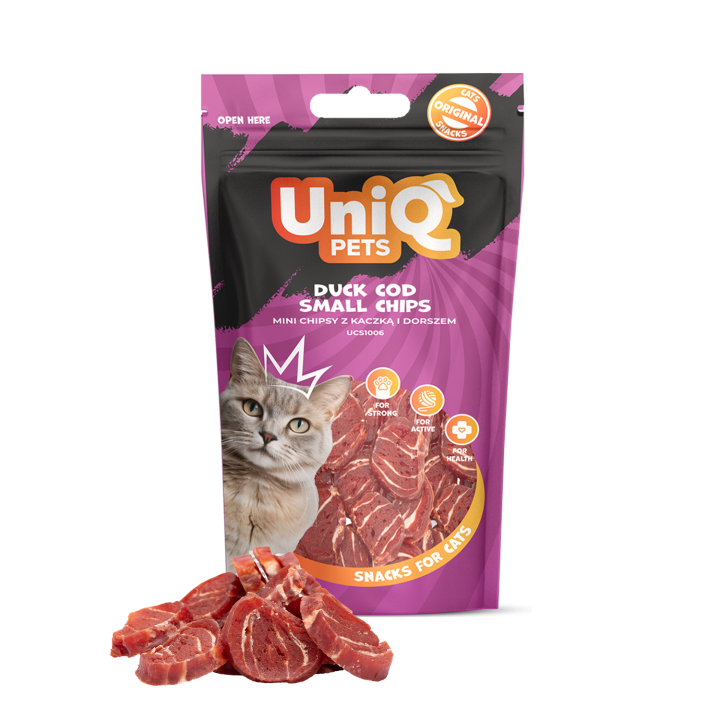UNIQ PETS PRZYSMAKI DLA KOTA MIMI 50g mini chipsy z kaczką i dorszem
