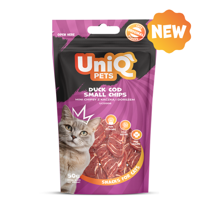 UNIQ PETS PRZYSMAKI DLA KOTA MIMI 50g mini chipsy z kaczką i dorszem