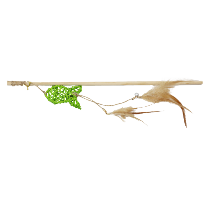 UNIQ PETS ZABAWKA DLA KOTA SWISHY drewniana wędka z plecioną rybą i piórkiem 40-47cm
