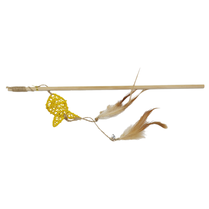 UNIQ PETS ZABAWKA DLA KOTA SWISHY drewniana wędka z plecioną rybą i piórkiem 40-47cm