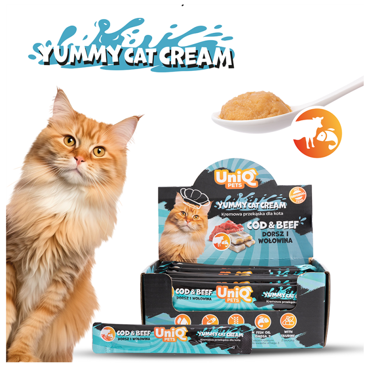 UNIQ PETS KREMOWA PRZEKĄSKA DLA KOTA PURRCREAM 15 g x 50 szt o smaku dorsza i wołowiny