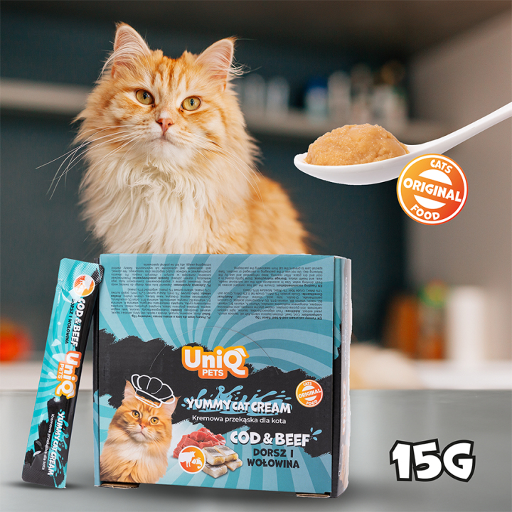 UNIQ PETS KREMOWA PRZEKĄSKA DLA KOTA PURRCREAM 15 g x 50 szt o smaku dorsza i wołowiny
