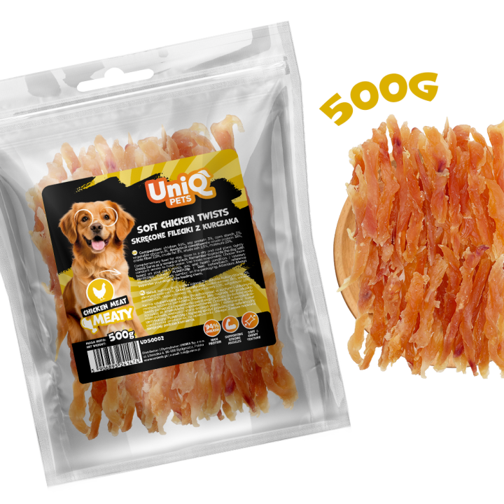 Przysmaki dla psa paski z kurczaka naturalne 500g UNIQ PETS