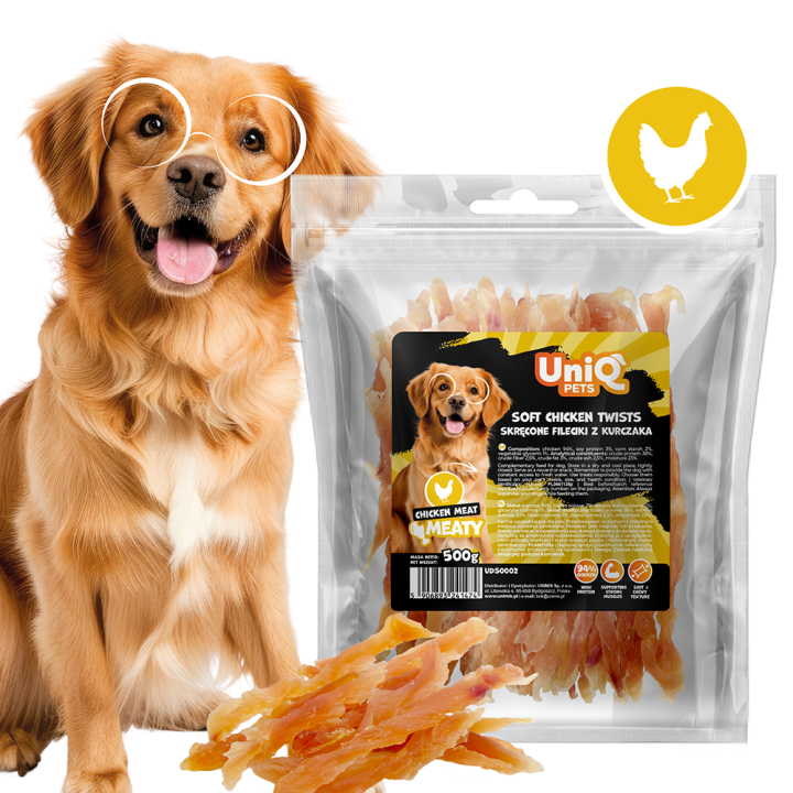 Przysmaki dla psa paski z kurczaka naturalne 500g UNIQ PETS