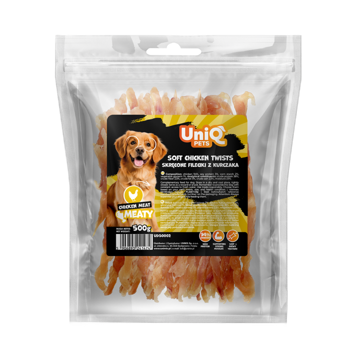Przysmaki dla psa paski z kurczaka naturalne 500g UNIQ PETS