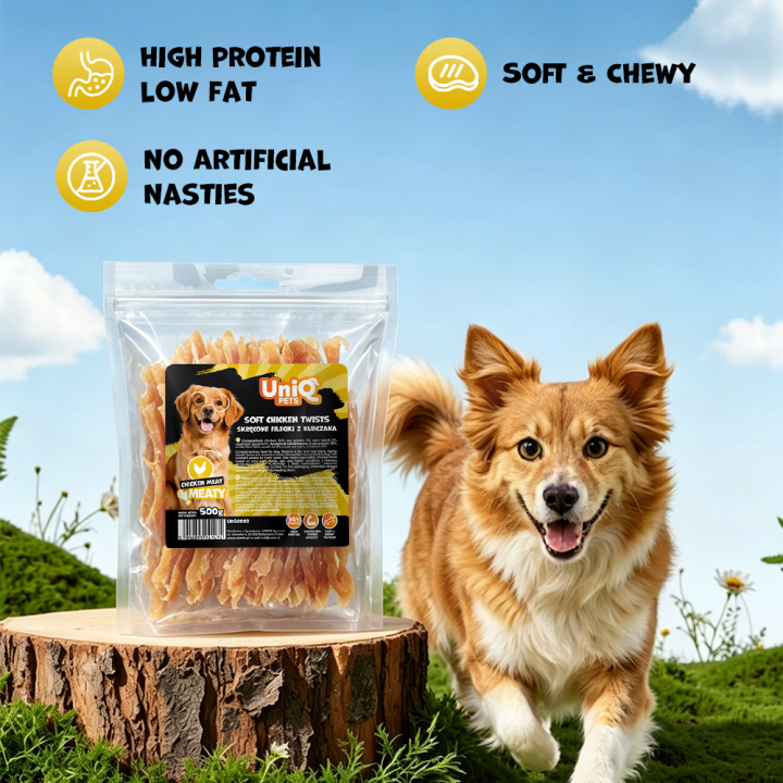 Przysmaki dla psa paski z kurczaka naturalne 500g UNIQ PETS