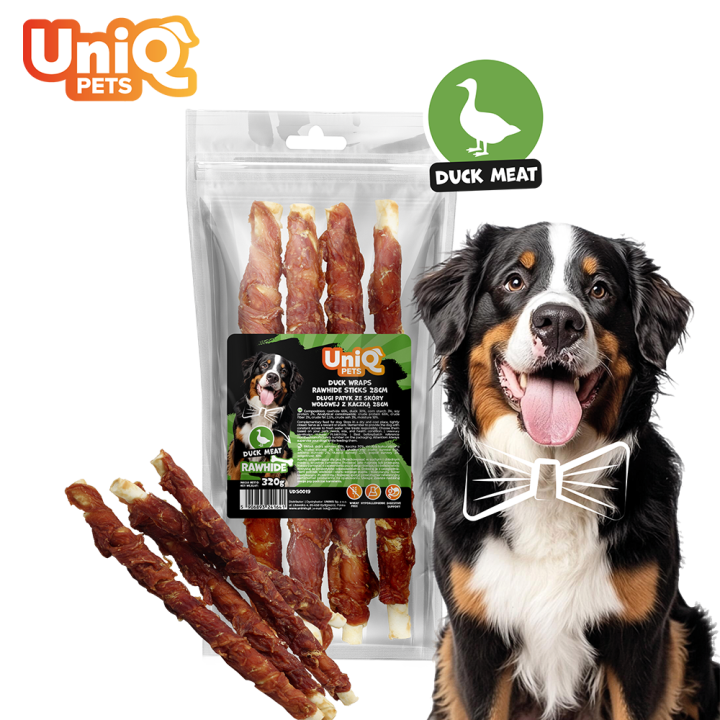Pałeczki dla psa kaczka ze skórą wołową 320g Uniq Pets