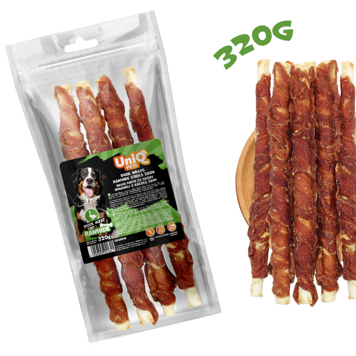 Pałeczki dla psa kaczka ze skórą wołową 320g Uniq Pets