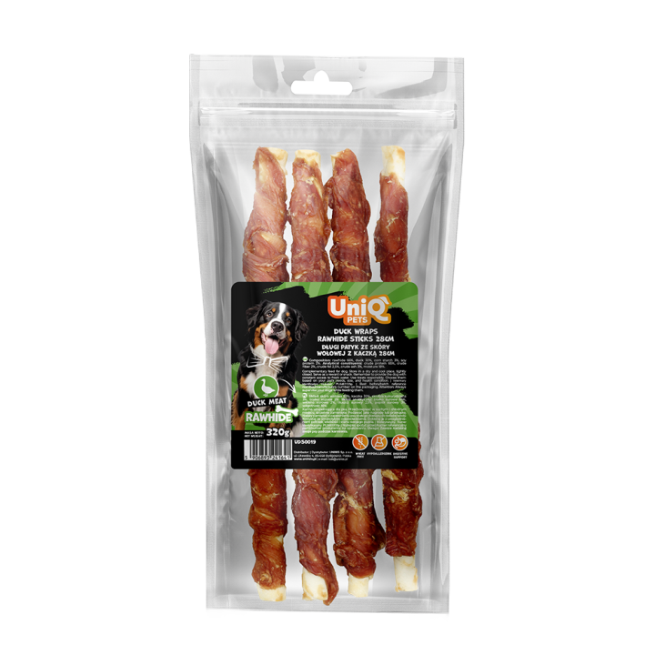 Pałeczki dla psa kaczka ze skórą wołową 320g Uniq Pets