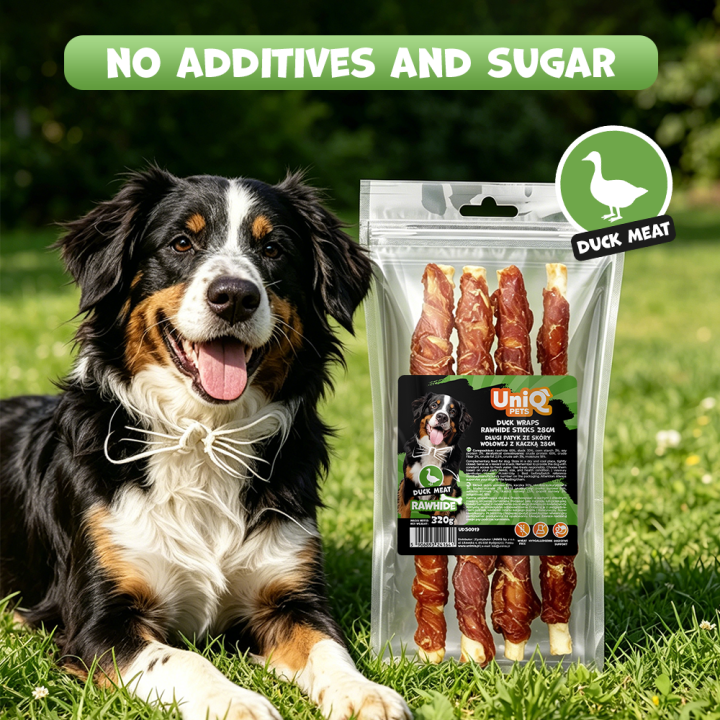 Pałeczki dla psa kaczka ze skórą wołową 320g Uniq Pets
