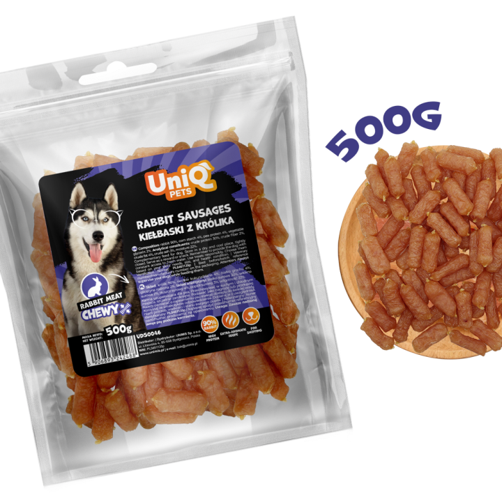 Przysmaki dla psa kiełbaski z królika 500g Uniq Pets
