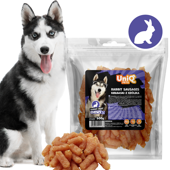 Przysmaki dla psa kiełbaski z królika 500g Uniq Pets