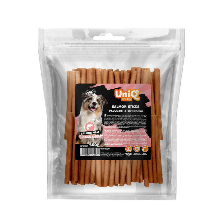 Przysmaki dla psa losos paluszki dla psa 500g Uniq Pets