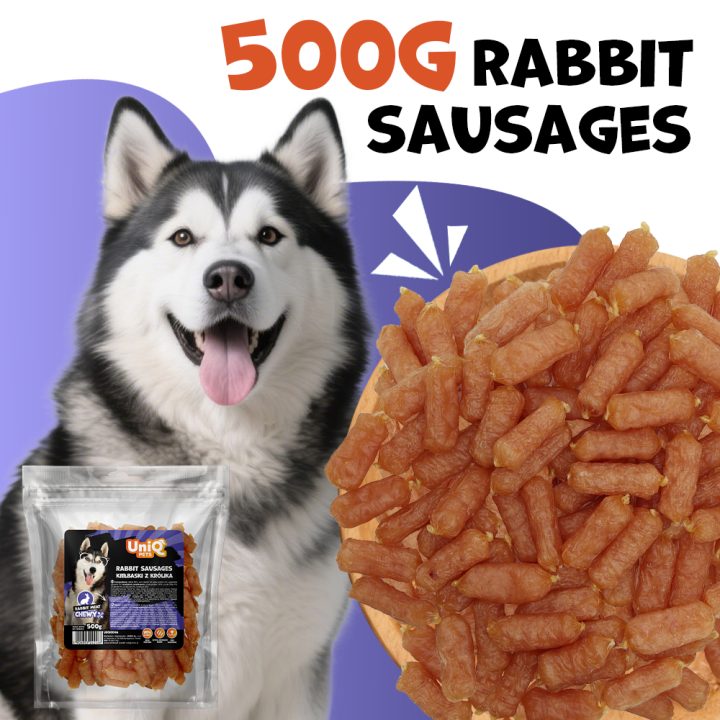 Przysmaki dla psa kiełbaski z królika 500g Uniq Pets