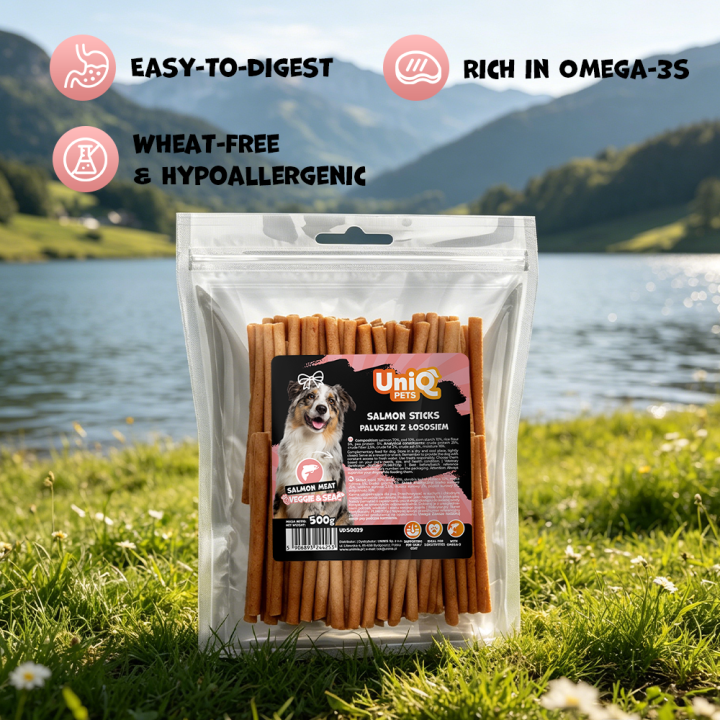 Przysmaki dla psa losos paluszki dla psa 500g Uniq Pets