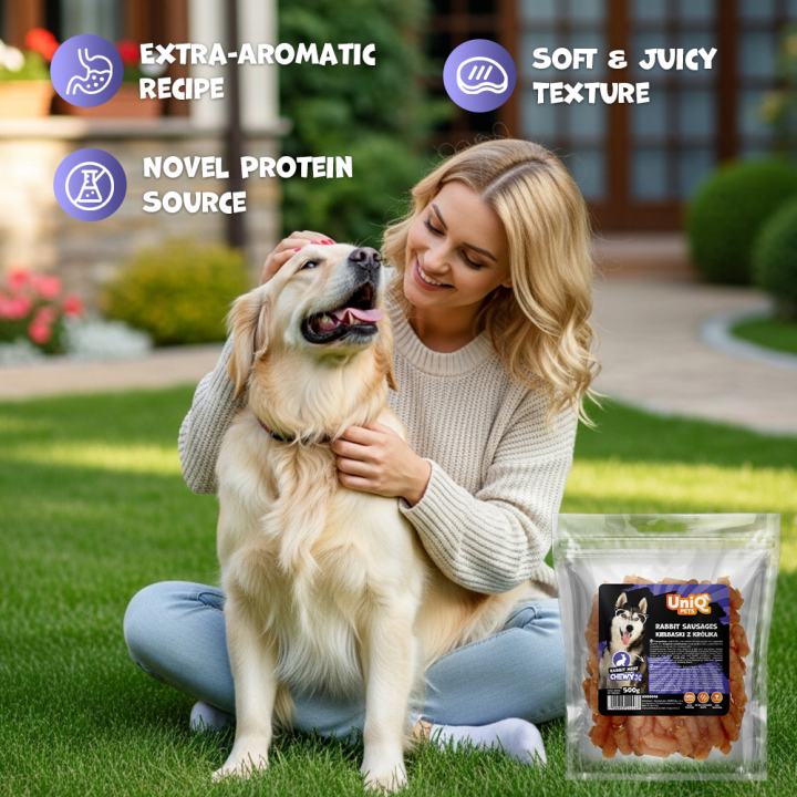 Przysmaki dla psa kiełbaski z królika 500g Uniq Pets