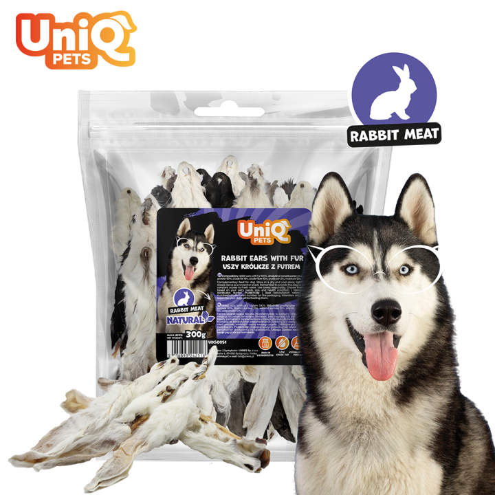 Uszy królicze z futrem naturalne przysmaki dla psa Uniq Pets