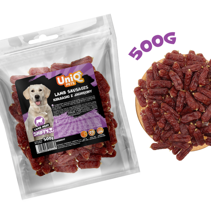 Przysmaki dla psa jagnięcina kiełbaski 500g Uniq Pets