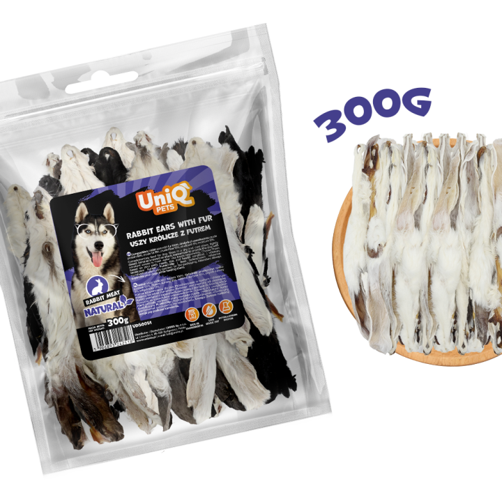 Uszy królicze z futrem naturalne przysmaki dla psa Uniq Pets