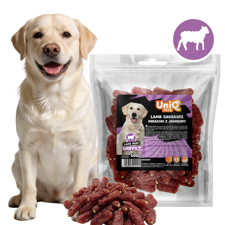 Przysmaki dla psa jagnięcina kiełbaski 500g Uniq Pets