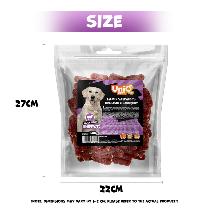 Przysmaki dla psa jagnięcina kiełbaski 500g Uniq Pets