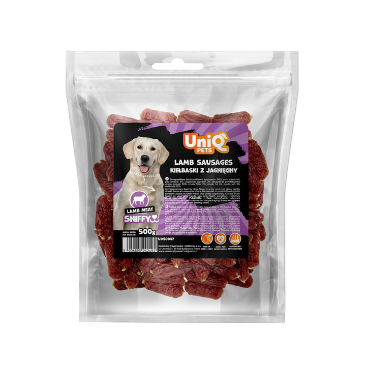 Przysmaki dla psa jagnięcina kiełbaski 500g Uniq Pets