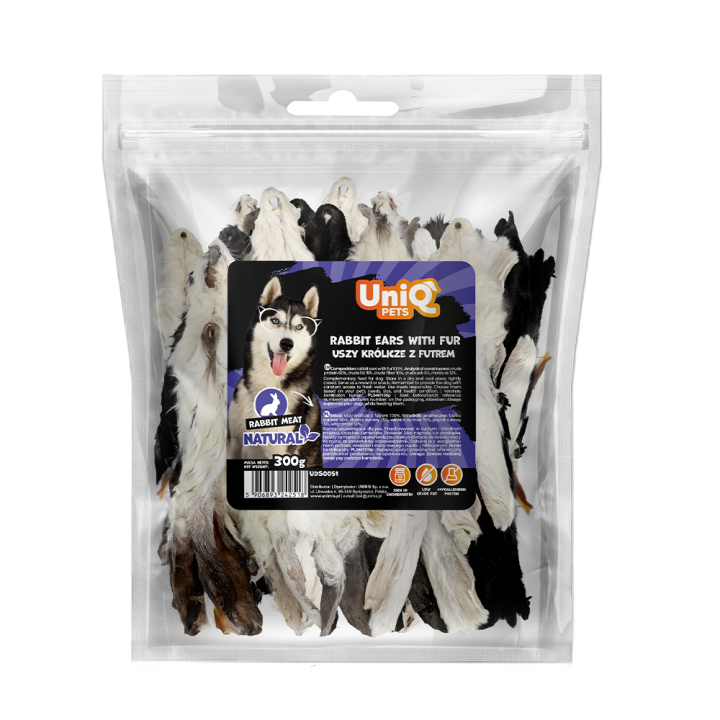Uszy królicze z futrem naturalne przysmaki dla psa Uniq Pets