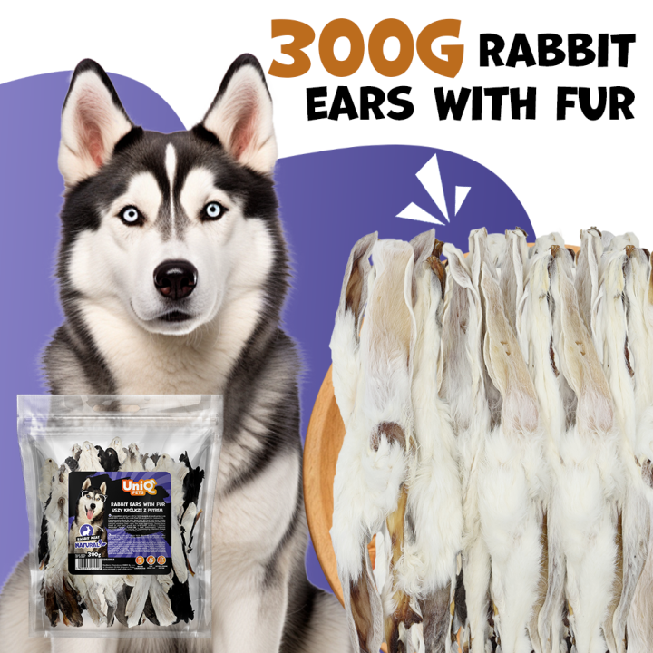 Uszy królicze z futrem naturalne przysmaki dla psa Uniq Pets
