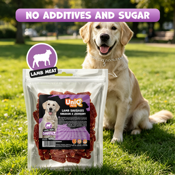 Przysmaki dla psa jagnięcina kiełbaski 500g Uniq Pets