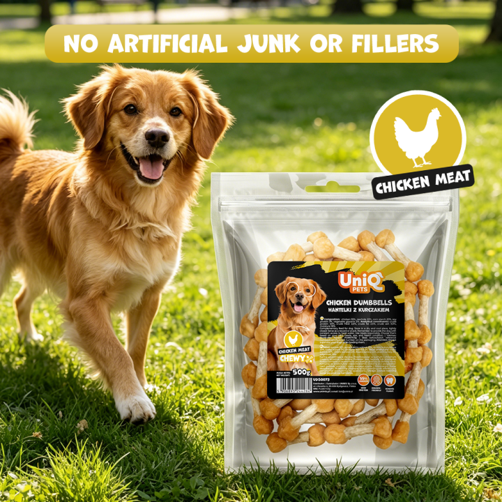 Przysmaki dla psa kostki z kurczakiem 500g Uniq Pets