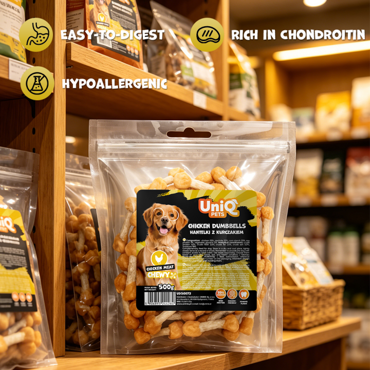 Przysmaki dla psa kostki z kurczakiem 500g Uniq Pets