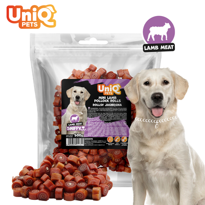 Smaczki dla psa naturalne z jagnięciny rollsy 500g Uniq Pets