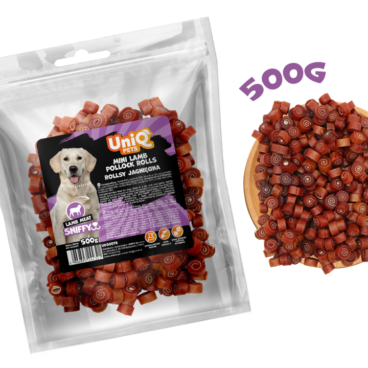 Smaczki dla psa naturalne z jagnięciny rollsy 500g Uniq Pets