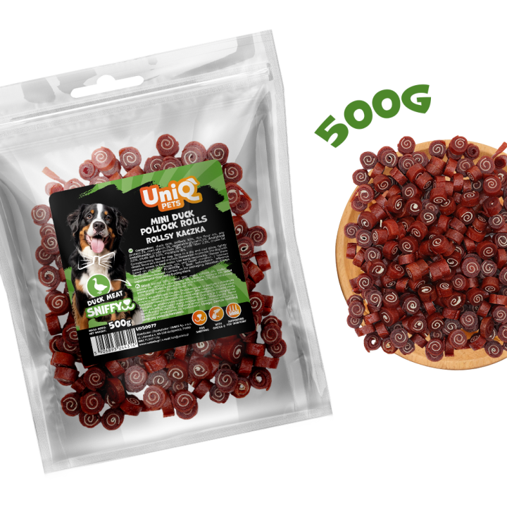 Smaczki treningowe dla psa z kaczki rollsy 500g