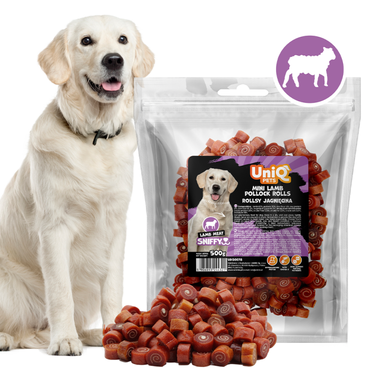 Smaczki dla psa naturalne z jagnięciny rollsy 500g Uniq Pets