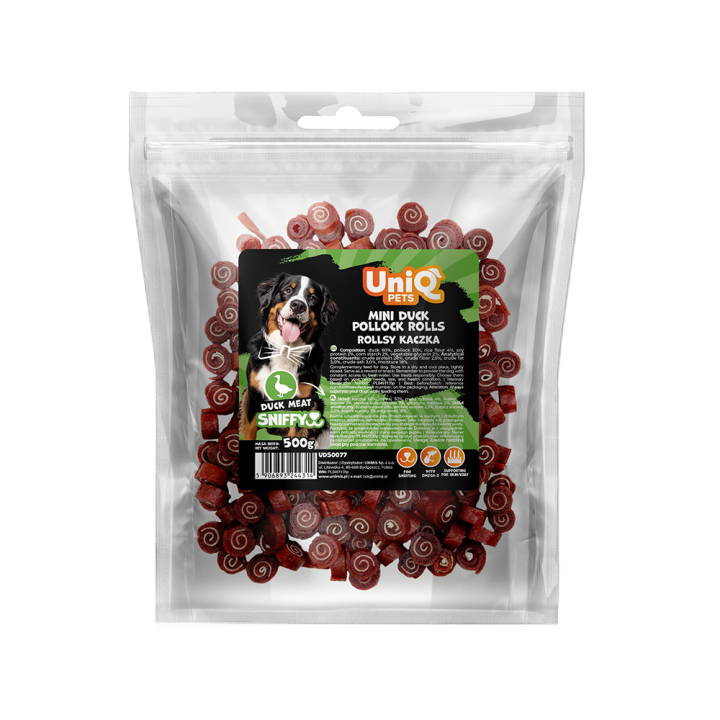 Smaczki treningowe dla psa z kaczki rollsy 500g