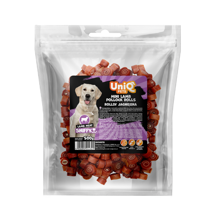 Smaczki dla psa naturalne z jagnięciny rollsy 500g Uniq Pets