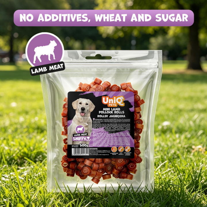 Smaczki dla psa naturalne z jagnięciny rollsy 500g Uniq Pets
