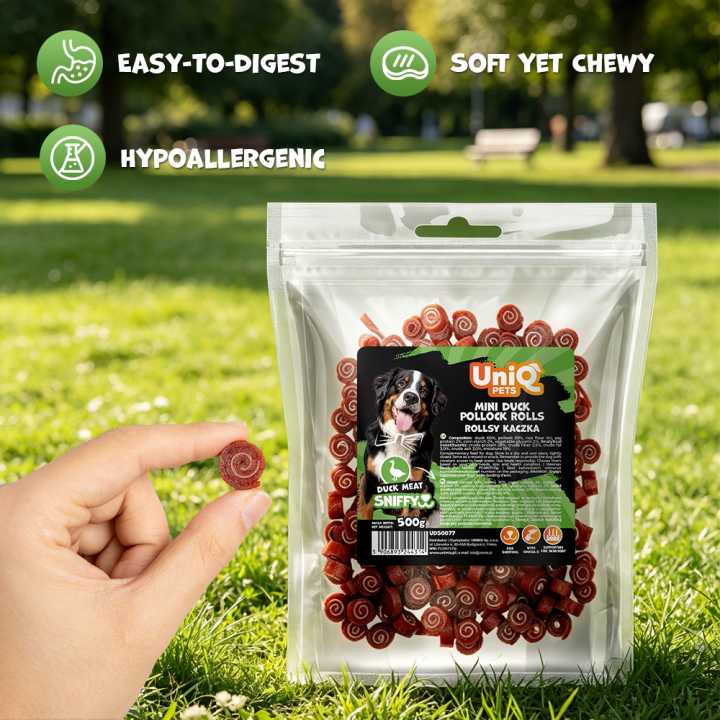 Smaczki treningowe dla psa z kaczki rollsy 500g