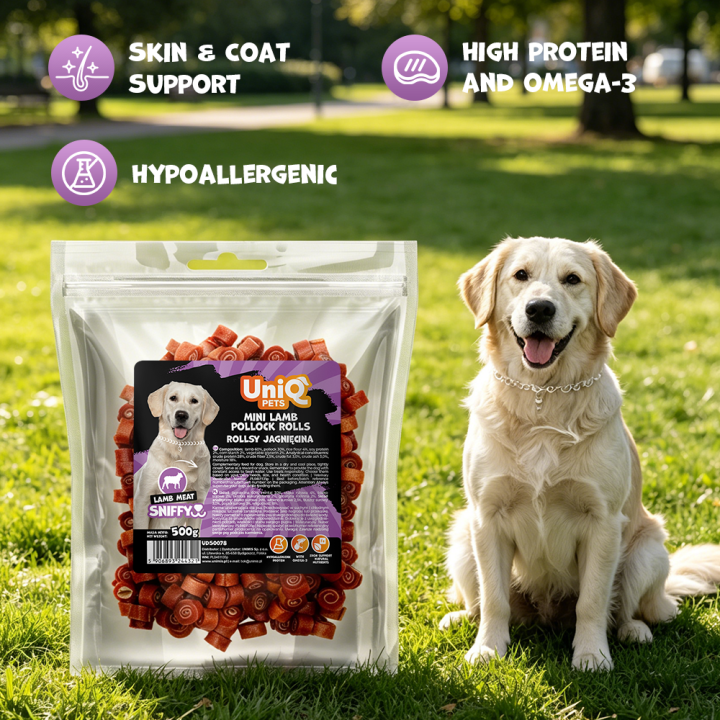 Smaczki dla psa naturalne z jagnięciny rollsy 500g Uniq Pets