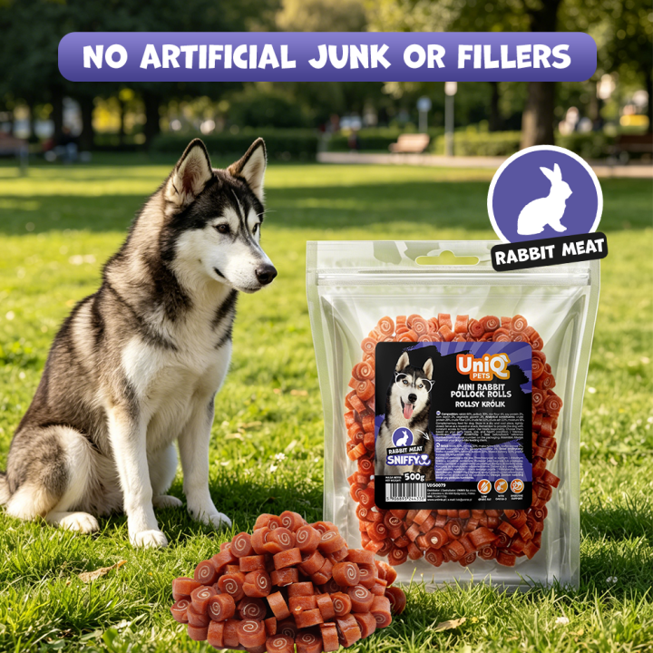 Smaczki dla psa z królika rollsy 500g Uniq Pets